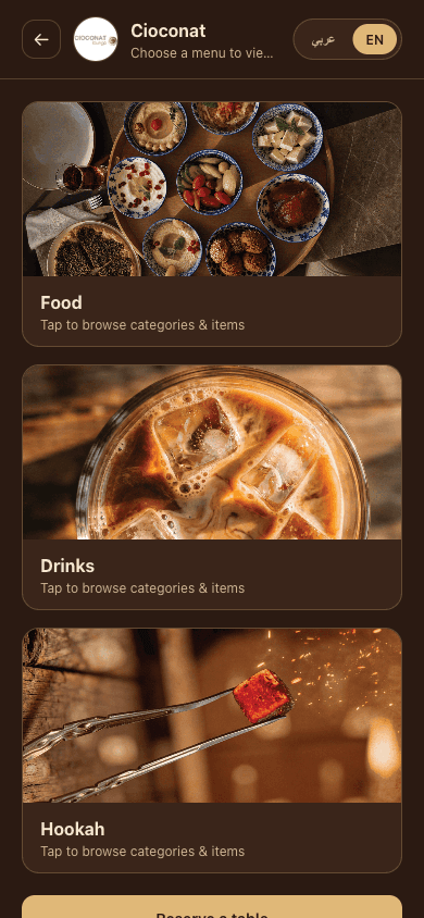 A restaurant's QR menu in English on a phone